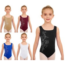 Kids Girls Gymnastics Practice Bodysuit Sleeveless Leotard Jumpsuit Sparkly