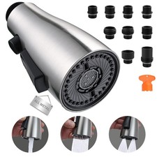 Metal Kitchen Faucet Head Replacement, 3-Function Pull Down Spray, Brushed Nicke