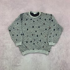 Vintage abstract knitted jumper Patterned Grandad chunky knit sweater Men's L