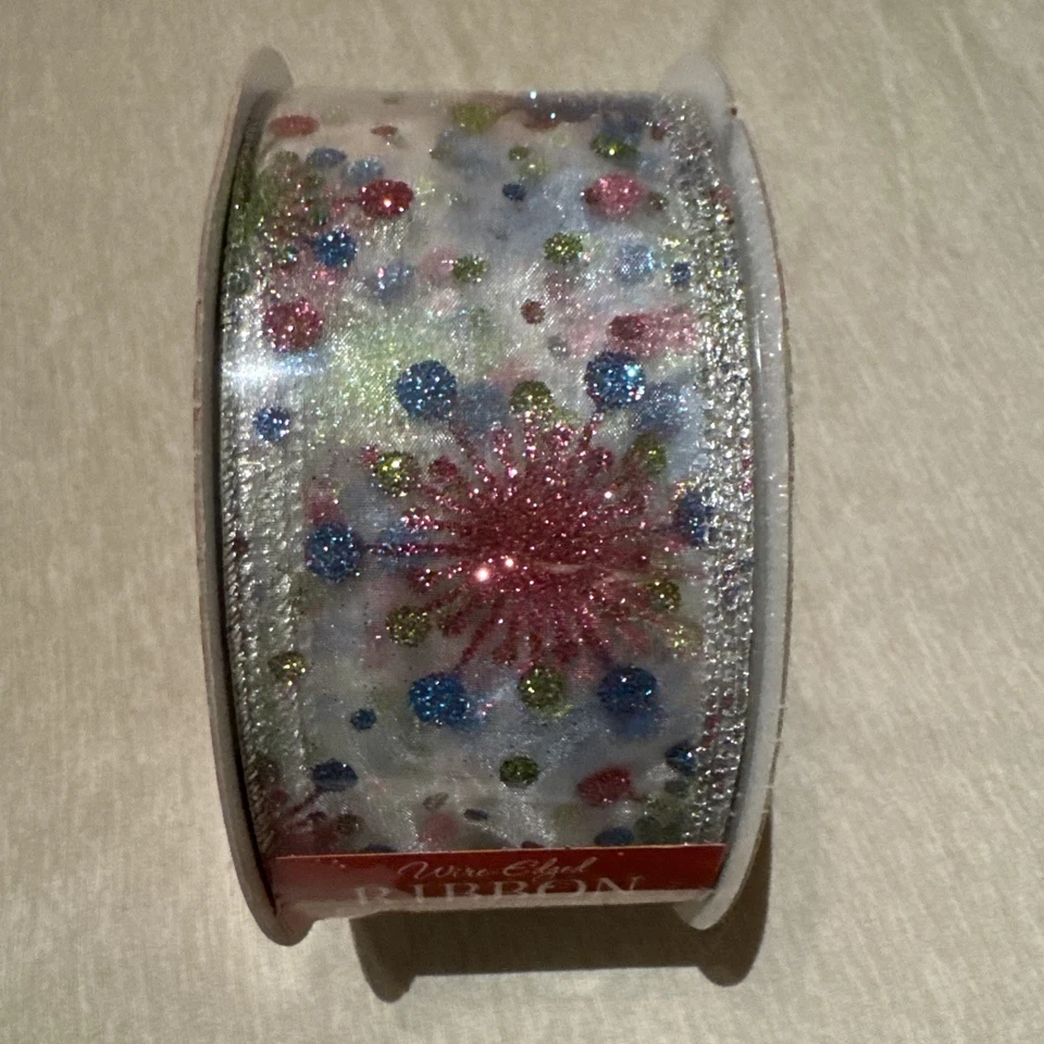 Kirkland Signature Wire-Edged Ribbon 50 Yards Multicolor Glitter Holiday Craft - Image 2 of 3
