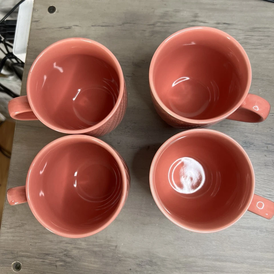 4 tazas de té de café de gres umbral 3,75" patrón de punto tejido "Aspen" Foto 4 de 4