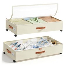 Under Bed Storage with Wheels Under Bed Storage Containers with 2 Pack Beige