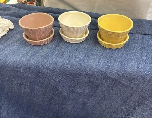3 Vintage MCM McCoy art pottery wavy pattern planters (set)