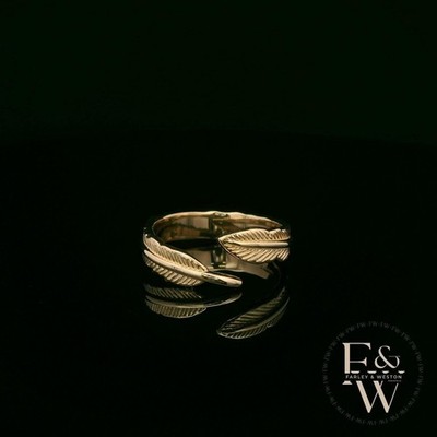 Farley And Weston 9ct Gold Leaf Ring Handmade Hallmarked Yellow Gold Band