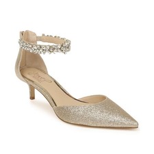 Women's Jewel Badgley Mischka Robles Kitten Heel Evening Pumps Gold Glitter