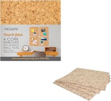 Self Adhesive Cork Wall Tiles Panels 30x30cm 4 Pack Pinboard for Home & Office