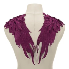 1 Pair Angel Wing Applique, Lace Applique Embroidery Wing Trim, Deep Purple