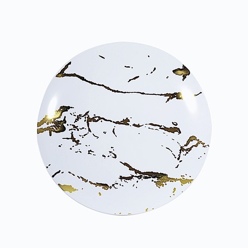 50 White Gold 8" Marble Round Salad Disposable Plates Party Wedding Catering - Picture 3 of 8