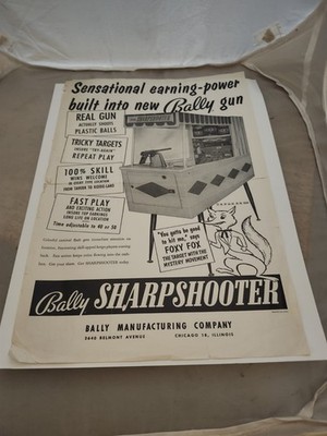 1961 Bally Sharpshooter Arcade FLYER Vintage Original Rare VHTF 9 3/4 × 14 3/8 