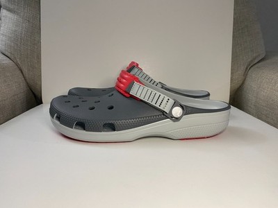 Crocs Classic Turbo 211287-0DA Unisex Clogs M9/W11 Slate Gray Red Casual Shoes