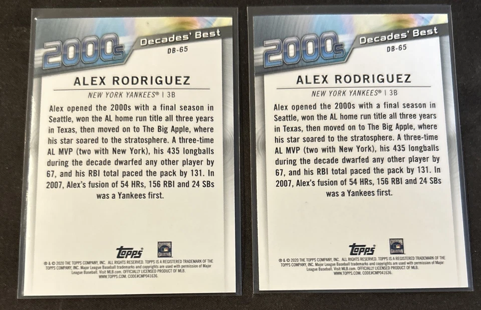 2020 Topps Update Series Decades Best Batters Alex Rodriguez #DB-65 Blue + Base - Image 2 of 2