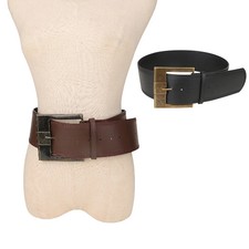 Retro Faux Leather Wide Belt Women Bronze Pin Buckle Dress Coat Classic Belts