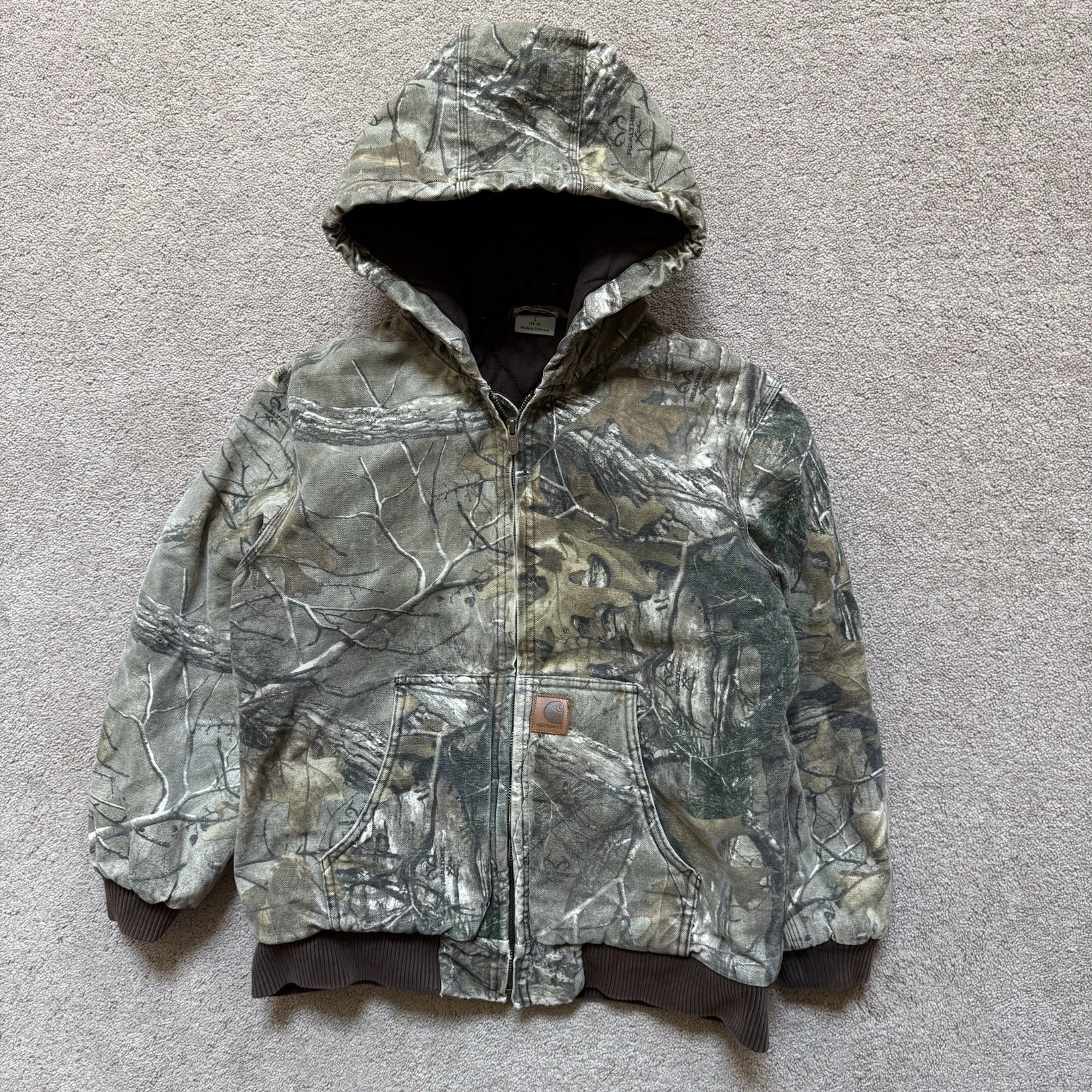 Carhartt Kids Realtree Xtra Brown Camo Jacket Youth Sz Large 14-16 Quilted Hood