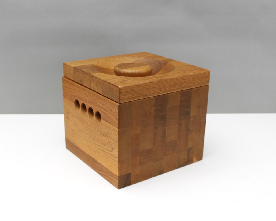 Vintage Staved Teak Ice Bucket Adams Vermont Neiman Marcus Danish Modern Cube