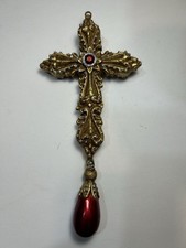 Ornate Cross Christmas Ornament Gold With Red 7.5  Long Religious 7.5  Long
