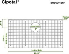 29.5x15.5 Kitchen Sink Bottom Grid Rear Drain Stainless Steel w/ Silicone Feet