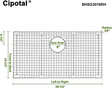 29.5x15.5 Kitchen Sink Bottom Grid Rear Drain Stainless Steel w/ Silicone Feet