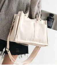 White Canvas Tote Handbag Crossbody Shoulder Unisex