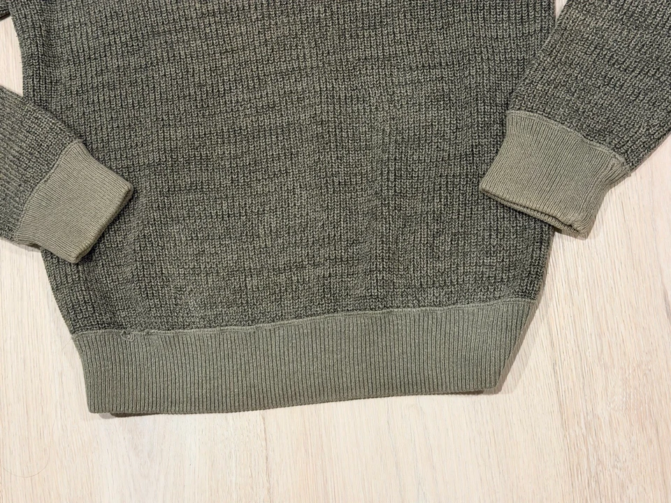 Suéter Pullover Banana Republic Verde Mediano 1/4 Cremallera Vegano Gamuza Parche Preppy Foto 3 de 4