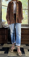 Vintage Bob Macke Embroidered Farm Flower Cottage Core Ranch Brown Jacket