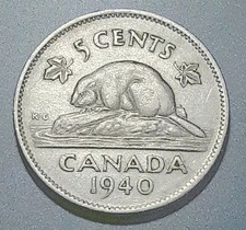 1940 CANADA 5 CENTS NICKEL KING GEORGE VI WWII ERA 5 Cents