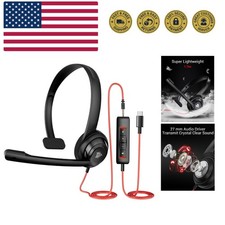 HW02 USB C/3.5 Headset with Microphone,Computer Headset with in-line Mute  V...