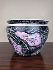 VTG Jardiniere Planter Ceramic Goldfish Bowl Asian Koi Fish Pink Floral 12.25"