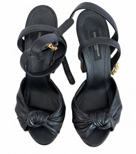 D&G Dolce & Gabbana Black Leather Platform Heels Crystal Buckle Sandals Size 36