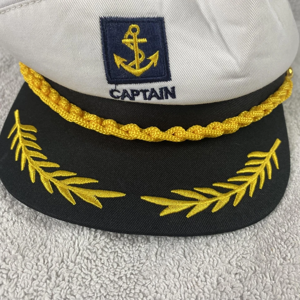Captain Hat Cap Snap Back White Black Gold Embroidered Nautical Costume Mens - Image 2 of 4