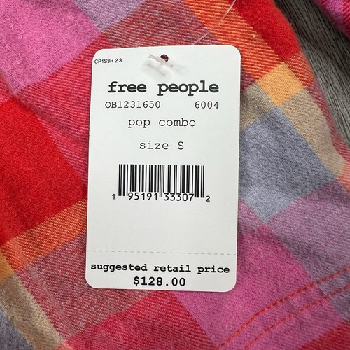 Free People Emily Plaid Cropped Button Up Shirt Womens Size S Small Pink Red NEW - Picture 3 of 10