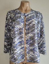 Chicos Travelers 1 M 8-10 Blue White Sequin Burnout Abstract Open Front Jacket