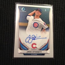 2014 BOWMAN DRAFT JAKE STINNETT *ON CARD CHROME AUTO*  CHICAGO CUBS