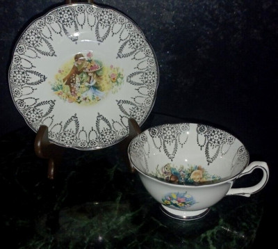 Royal Grafton Couple in Flower Garden Fine Bone China Tea Cup Saucer set