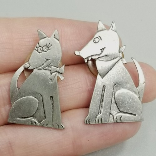 Vintage Dog Stud Earrings Signed JJ Jonette Male Female Silver Tone - Picture 6 of 8