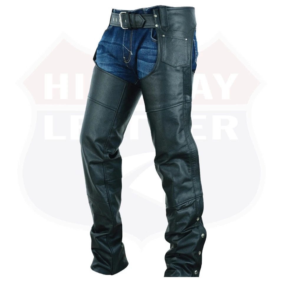 Highway Leather Lined Chaps Motorcycle Riding Bikers Chap Black SKU # HL12800SPT - Image 3 of 4