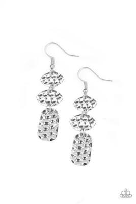 PAPARAZZI NINE TO HIVE SILVER EMBOSSED HONEYCOMB DESIGN EARRINGS