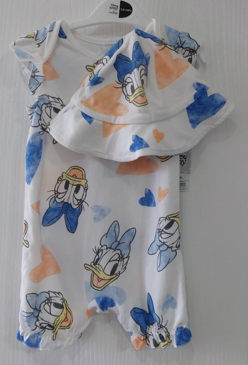 Disney Baby Girls 3-6 Months Daisy Duck Romper Hat Set White