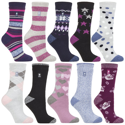 Heat Holders Lite Womens Winter Warm Cosy Fluffy Thick Striped Design Socks