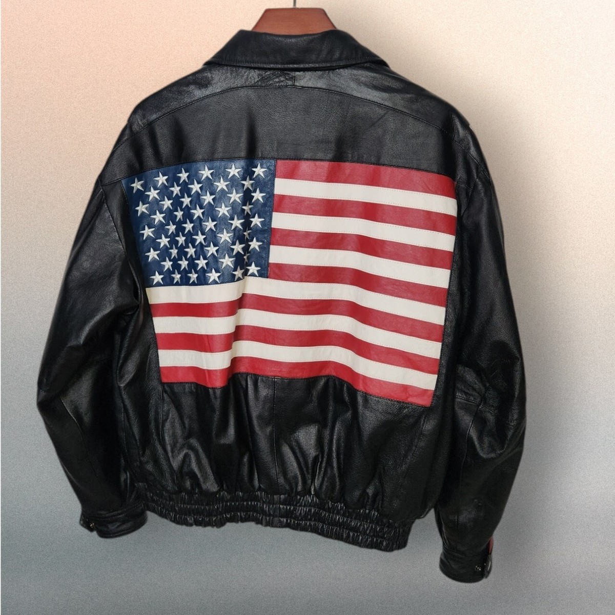 Lucky Leather Co XL USA American Flag Black Leather Lucky Leather Co XL USA American Flag Black Leather