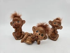 Norleans ceramic animal figurines Vintage Monkey with Hair 3 Piece