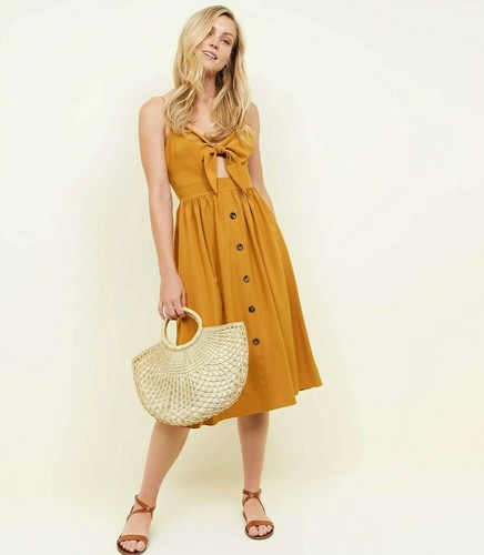 Button Down Tie Knot Summer Midi Dress 