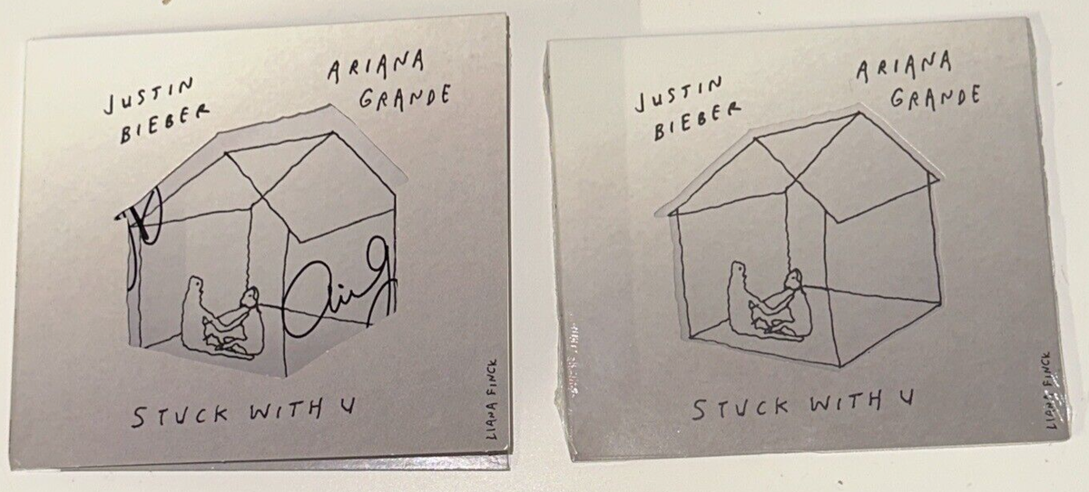 Ariana Grande Justin Bieber Signed CD Stuck With U Auto Pen 3D
