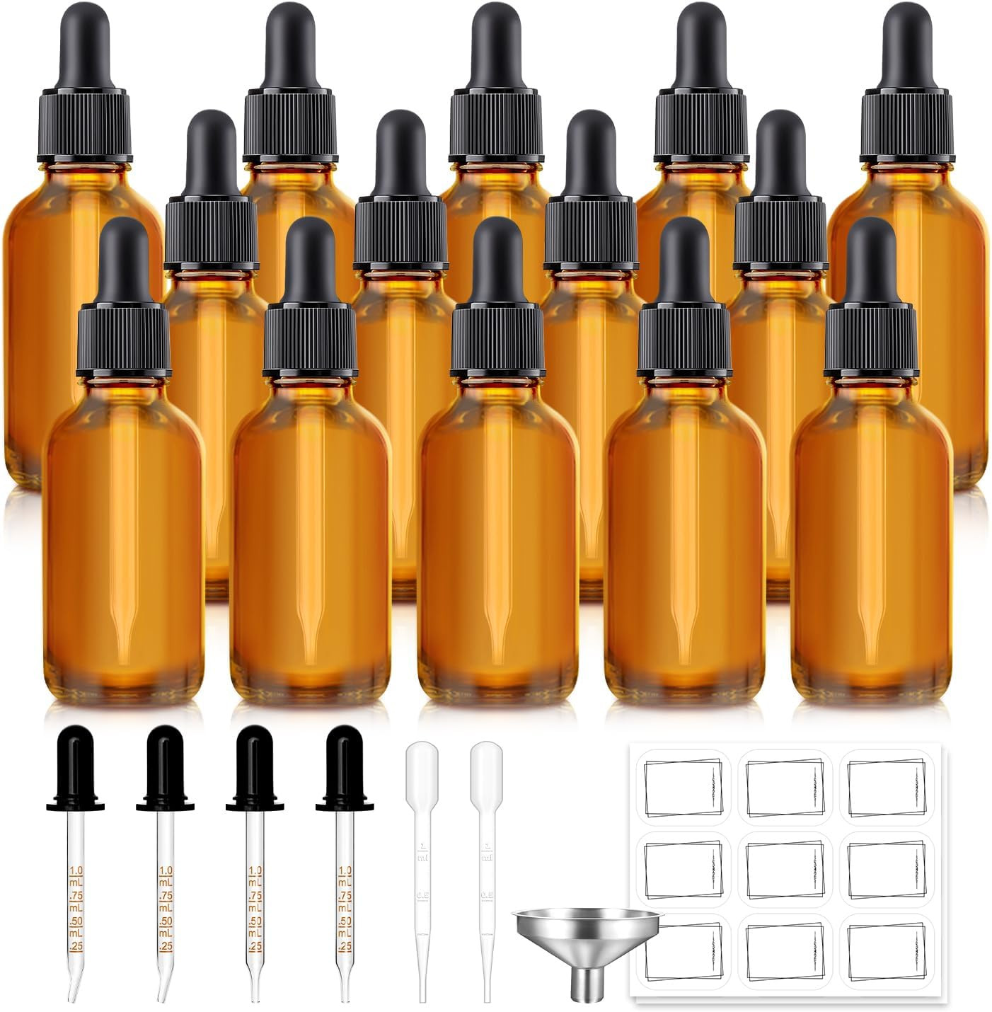 14 Pack 1oz Tincture Bottles with Dropper Amber Glass Dropper Bottle Leakpro