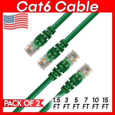 2 x Cat 6 Patch Cord Green Cat6 Cable Ethernet RJ45 Connectors Internet Wire
