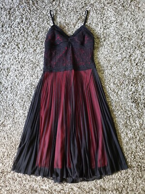 Vtg La Belle Midi Dress Lace Top Pleated Skirt Dress Sz L Red Whimsigoth  Fairy | eBay