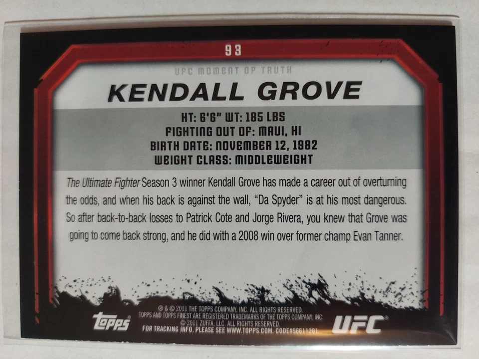 Kendall Grove #93 2011 Topps UFC Moment of Truth Gold Parallel - Image 2 of 2
