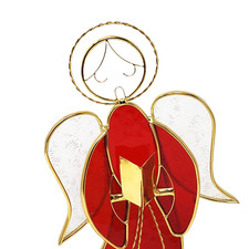 Stained Glass Christmas Choir Angel Tealight Candle Holder Red 10" H Unbranded