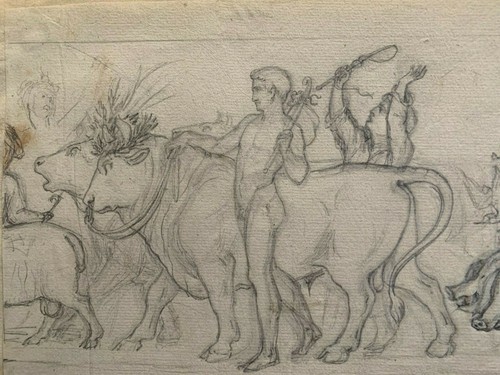 Mine de Plomb Grèce Rome Antique Mythologie Divinité Bacchus Animaux Bœufs - Picture 9 of 11
