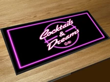 Cocktails & Dreams 1980's Bar Runner Pink Neon counter mat home bars & pubs