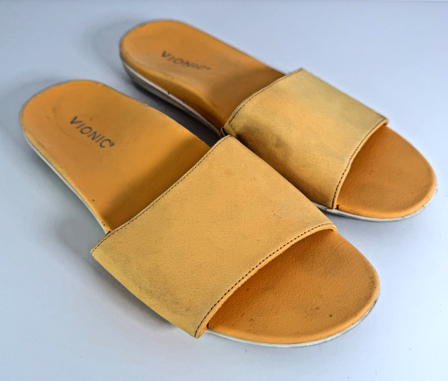 Vionic VAL NBK Peach Orange Nubuck Flat Slide Sandals EU 40 US 8.5 Beach